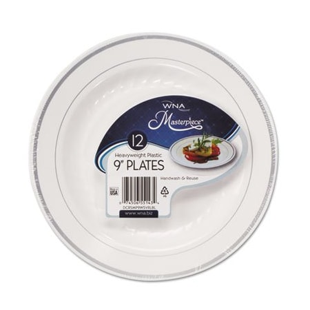 Wna WNA, Masterpiece Plastic Dinnerware, White/silver, 9in, 10PK RSM91210WSPK